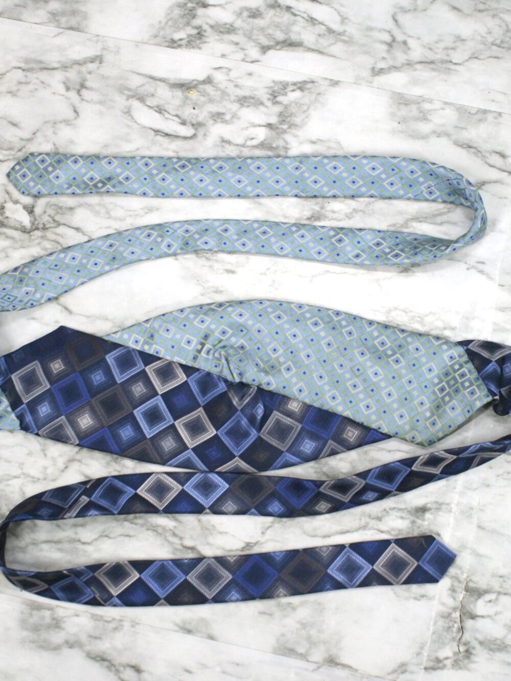 HAND CRAFTED Belt Necktie Upcycled Cummerbund Wrap Silk Wide Obi Waist Sash Blue - Picture 8 of 17